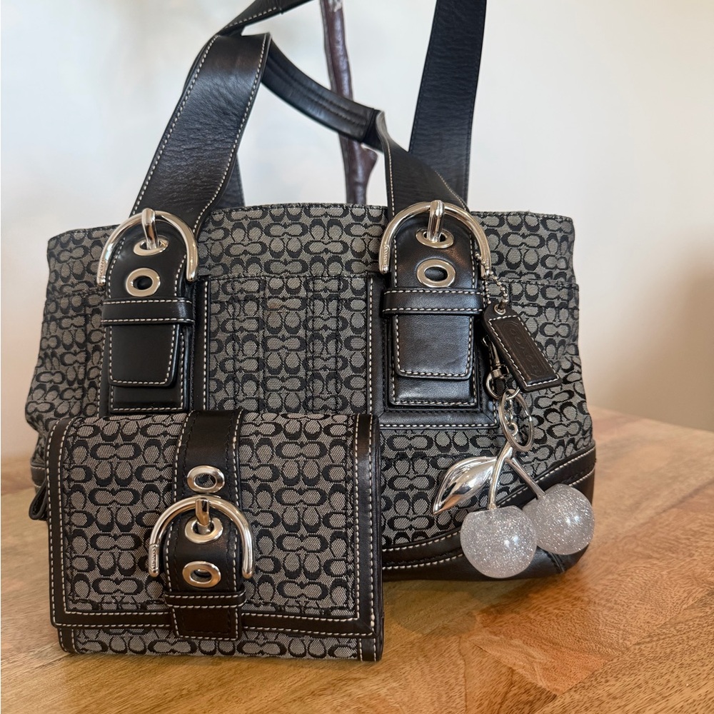 COACH Soho BUNDLE Signature C’s Black and Gray Shoulder Bag Set